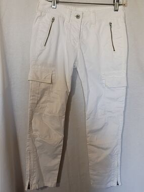 PLST Women's White Cargo Pants with Zip Pockets Size 0